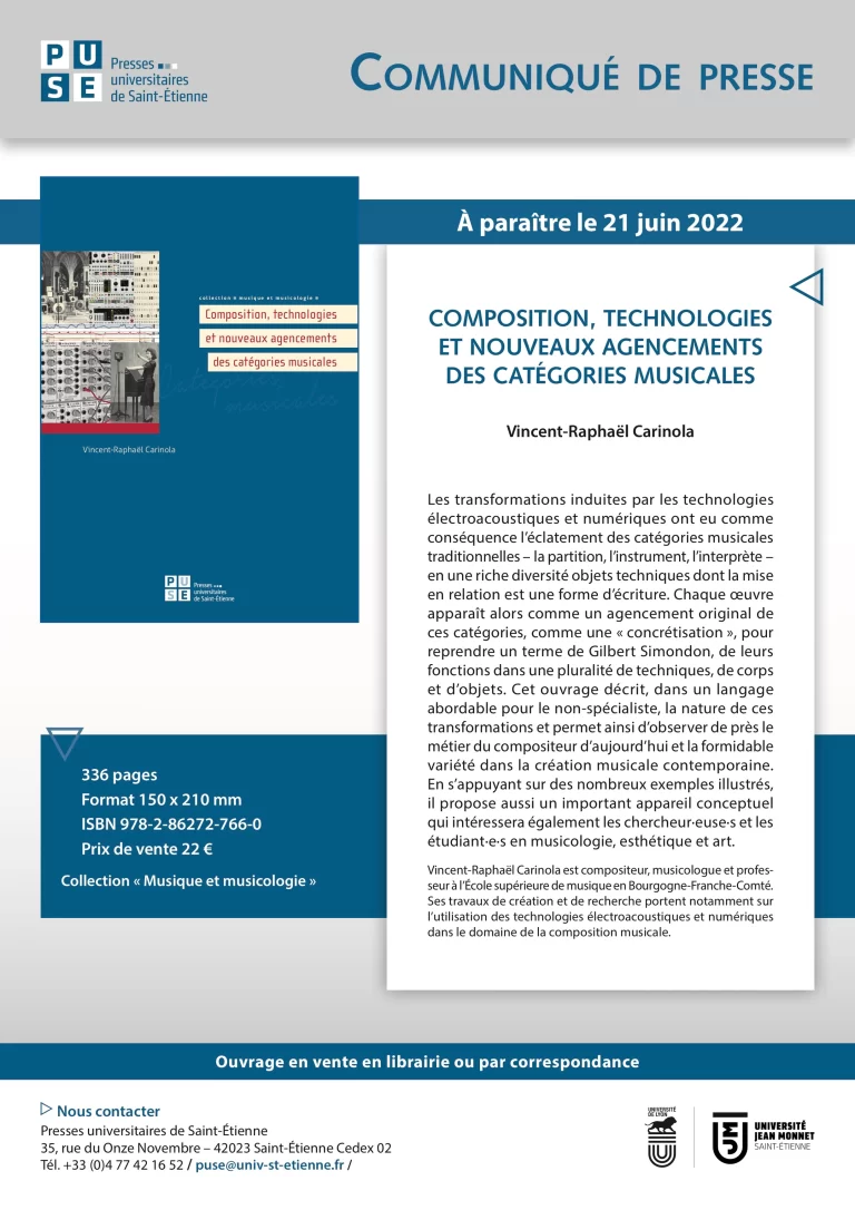 Lire la suite à propos de l’article 21 juin 2022 – [Parution] Composition, technologies et nouveaux agencements des catégories musicale