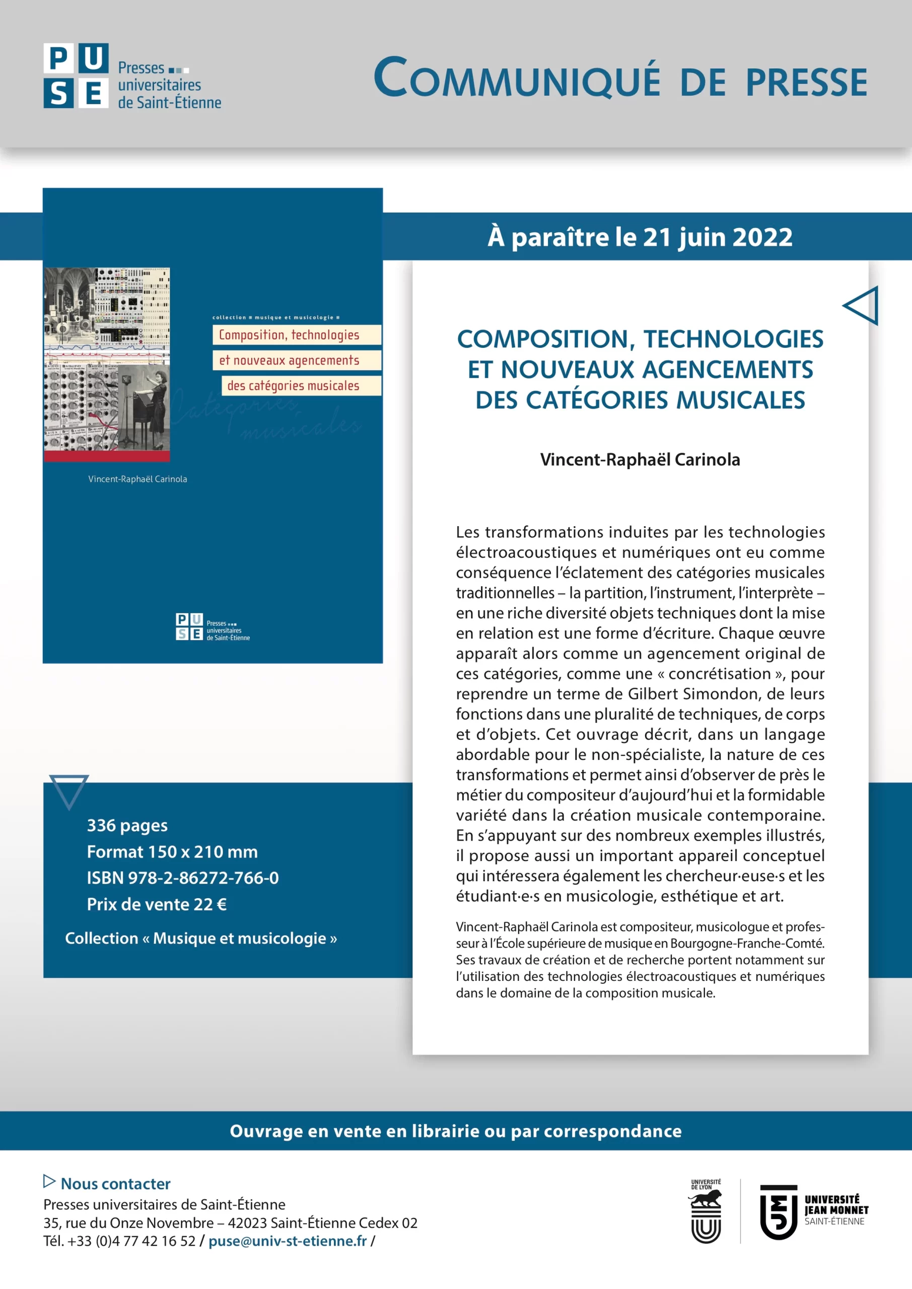 21 juin 2022 – [Parution] Composition, technologies et nouveaux agencements des catégories musicale
